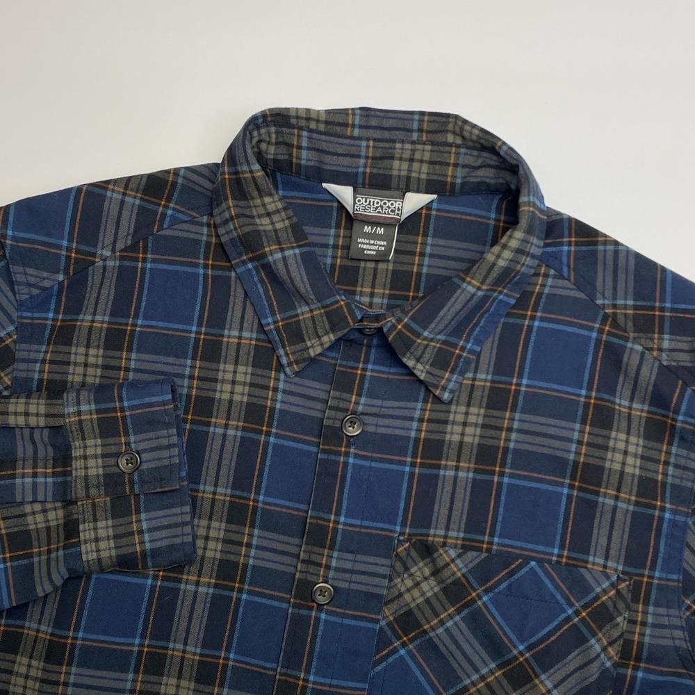 Outdoor Research Flannel Shirt Mens Medium Blue Plaid Long‎ Sleeve Pockets